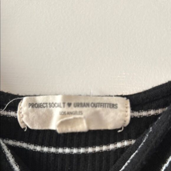 URBAN OUTFITTERS Project Social T Black White Fitted Crop Tank Top Stripe Small - Picture 2 of 6
